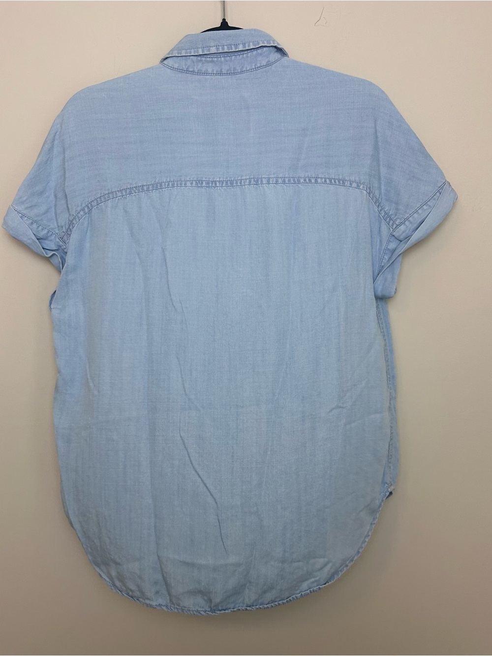 Lola River Blue Denim Chambray small Button Up Light Wash Short Sleeve Shirt - Picture 3 of 9